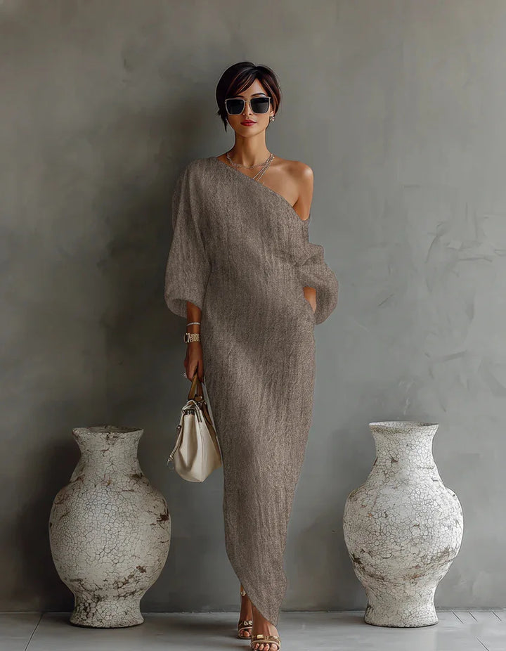Linen One Shoulder Dress Asymmetrical Boho Women