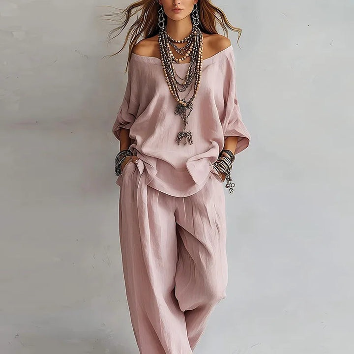 Off Shoulder Co-ord Set Wide Leg Trousers Women