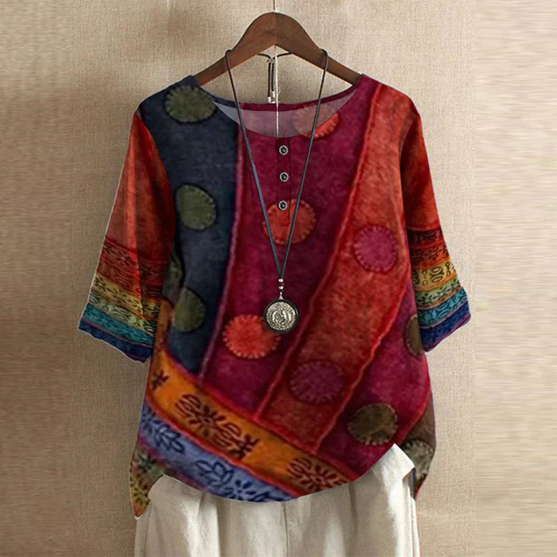 Vintage Floral Blouse Women Relaxed Fit Breathable Casual Elegant