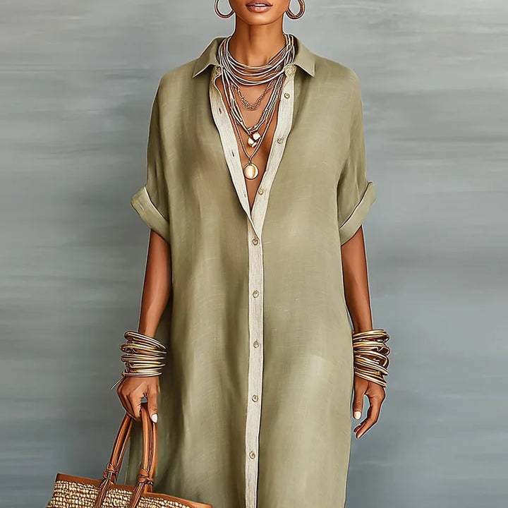 Linen Blend Maxi Shirt Dress Women Relaxed Fit