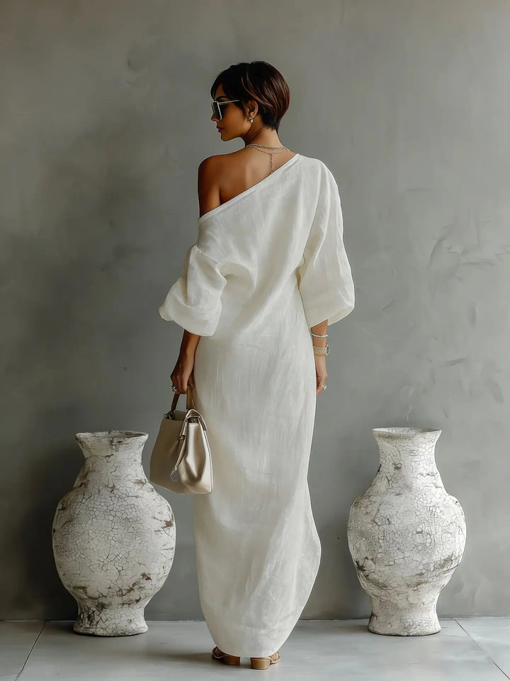 Linen One Shoulder Dress Asymmetrical Boho Women