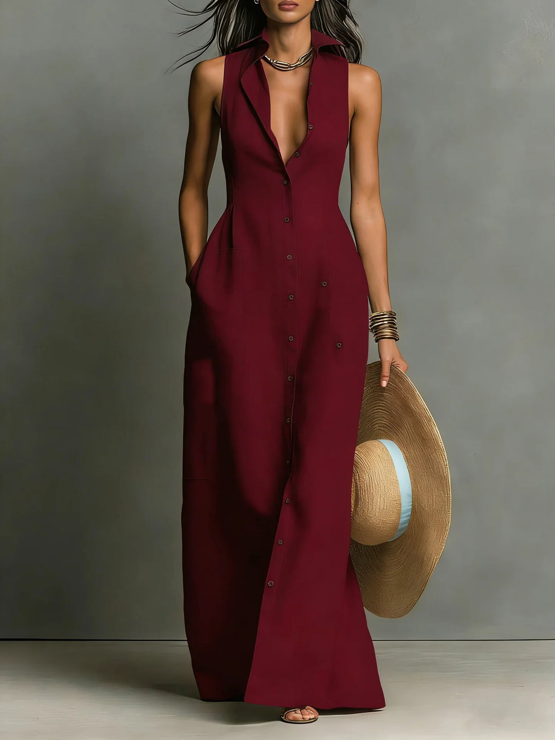 Sleeveless Lapel Shirt Dress for Women