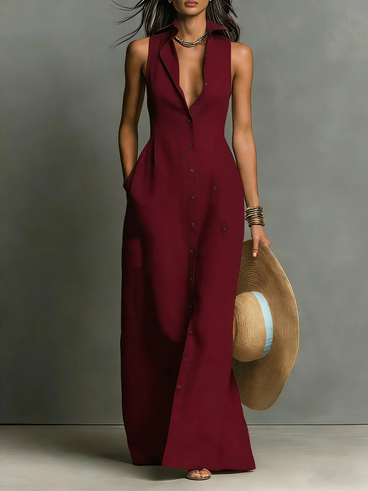 Sleeveless Lapel Shirt Dress for Women