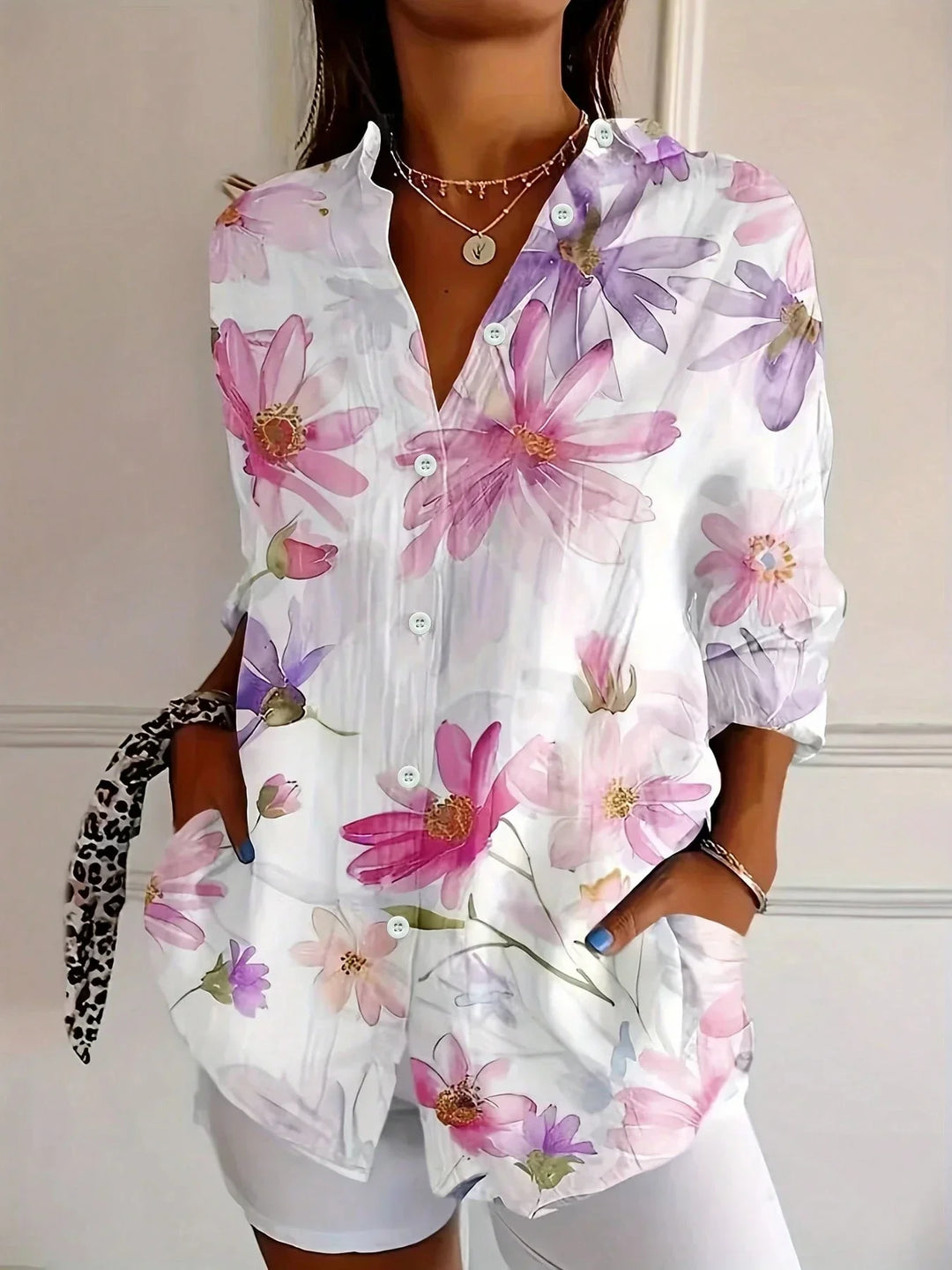 Printed Blouse Women Airy Loose Fit Casual Colourful Summer Top
