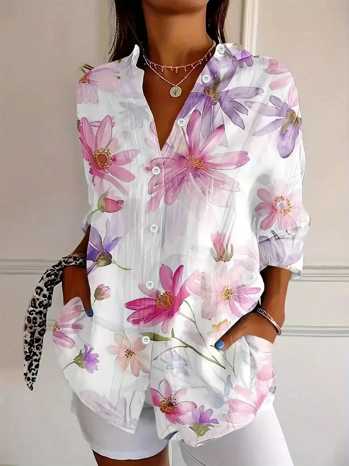 Printed Blouse Women Airy Loose Fit Casual Colourful Summer Top