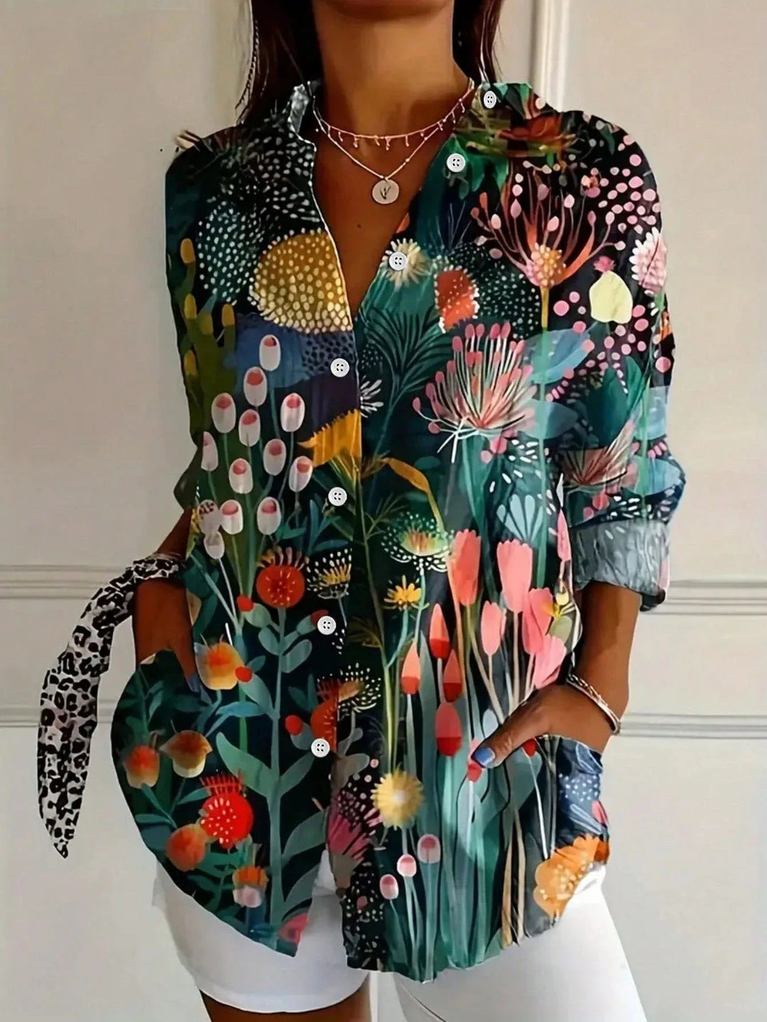 Printed Blouse Women Airy Loose Fit Casual Colourful Summer Top