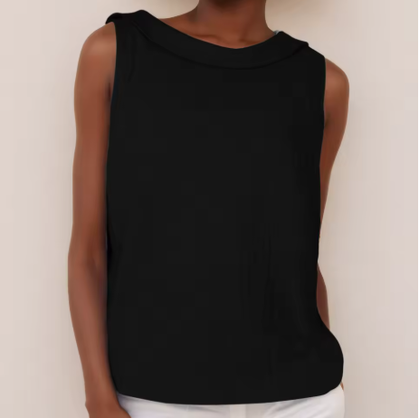 Sleeveless Cotton Shirt Women Solid Collar Basic Top Summer Blue