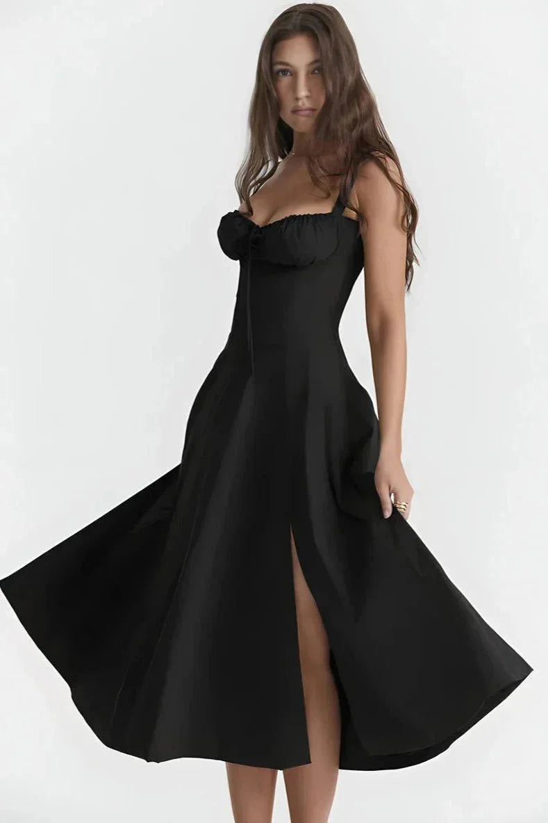 Floral Bustier Maxi Dress Women Corset Ruched Slit