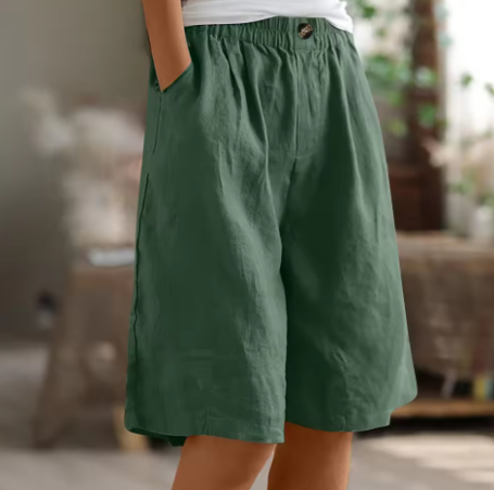 Women's Wide Leg Linen Bermuda Shorts High Waist Knee Length