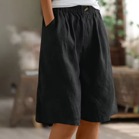 Women's Wide Leg Linen Bermuda Shorts High Waist Knee Length