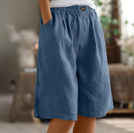 Women's Wide Leg Linen Bermuda Shorts High Waist Knee Length