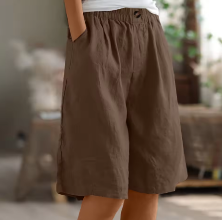 Women's Wide Leg Linen Bermuda Shorts High Waist Knee Length