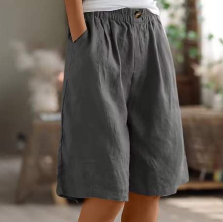 Women's Wide Leg Linen Bermuda Shorts High Waist Knee Length