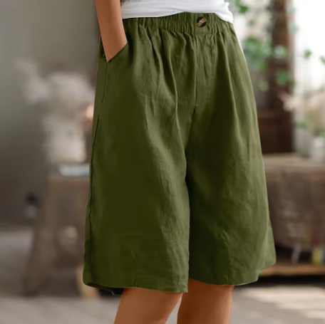 Women's Wide Leg Linen Bermuda Shorts High Waist Knee Length