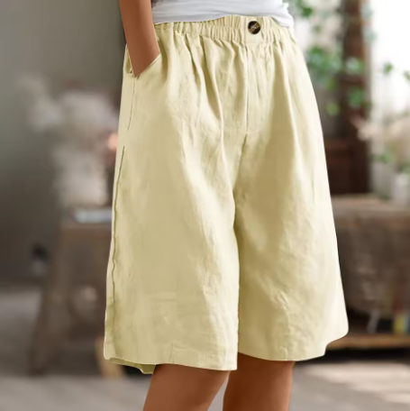 Women's Wide Leg Linen Bermuda Shorts High Waist Knee Length