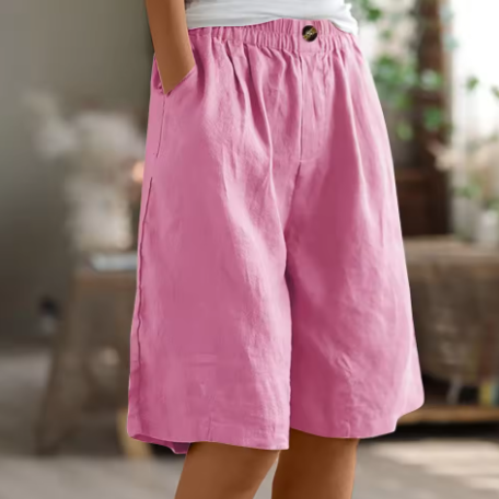 Women's Wide Leg Linen Bermuda Shorts High Waist Knee Length