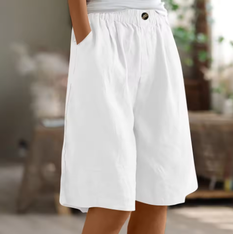 Women's Wide Leg Linen Bermuda Shorts High Waist Knee Length