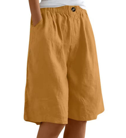 Women's Wide Leg Linen Bermuda Shorts High Waist Knee Length
