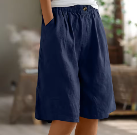 Women's Wide Leg Linen Bermuda Shorts High Waist Knee Length