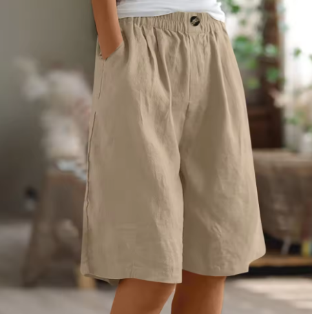 Women's Wide Leg Linen Bermuda Shorts High Waist Knee Length