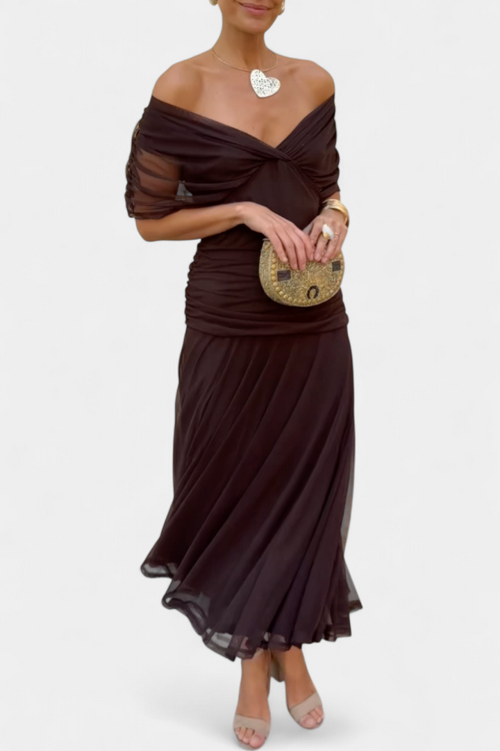Floral Maxi Dress Women V-Neck Pleated Waist Elegant
