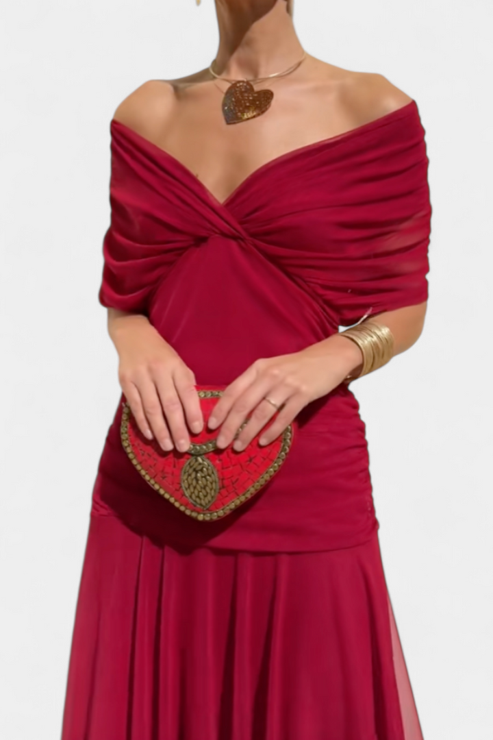 Floral Maxi Dress Women V-Neck Pleated Waist Elegant