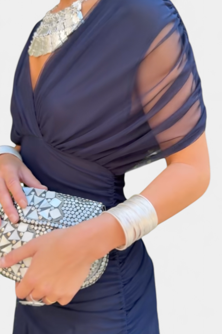 Floral Maxi Dress Women V-Neck Pleated Waist Elegant