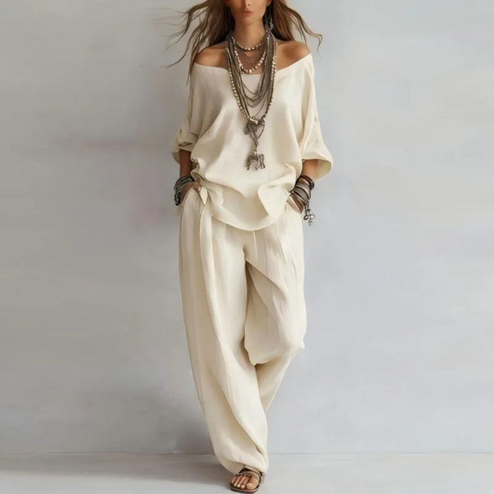 Off Shoulder Co-ord Set Wide Leg Trousers Women