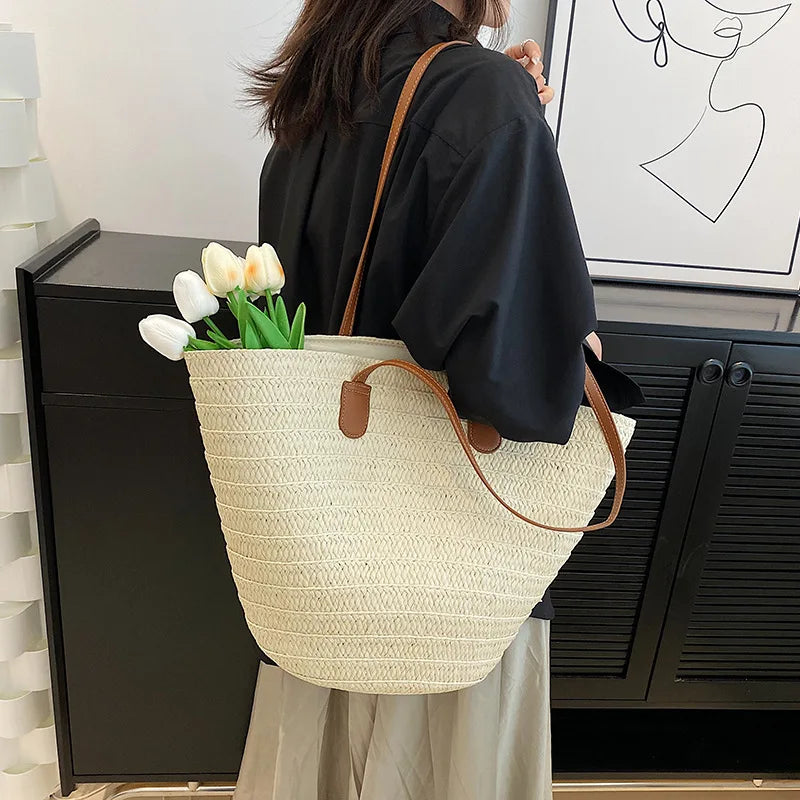 Woven Straw Oversized Shoulder Tote Bag Women