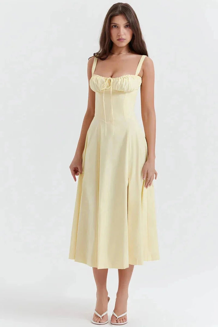 Floral Bustier Maxi Dress Women Corset Ruched Slit