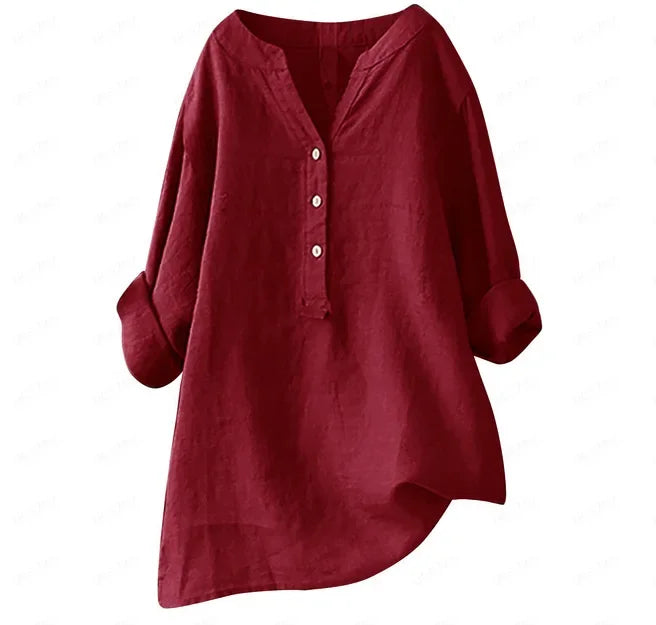 Womens Linen Cotton Summer Shirt Loose Fit