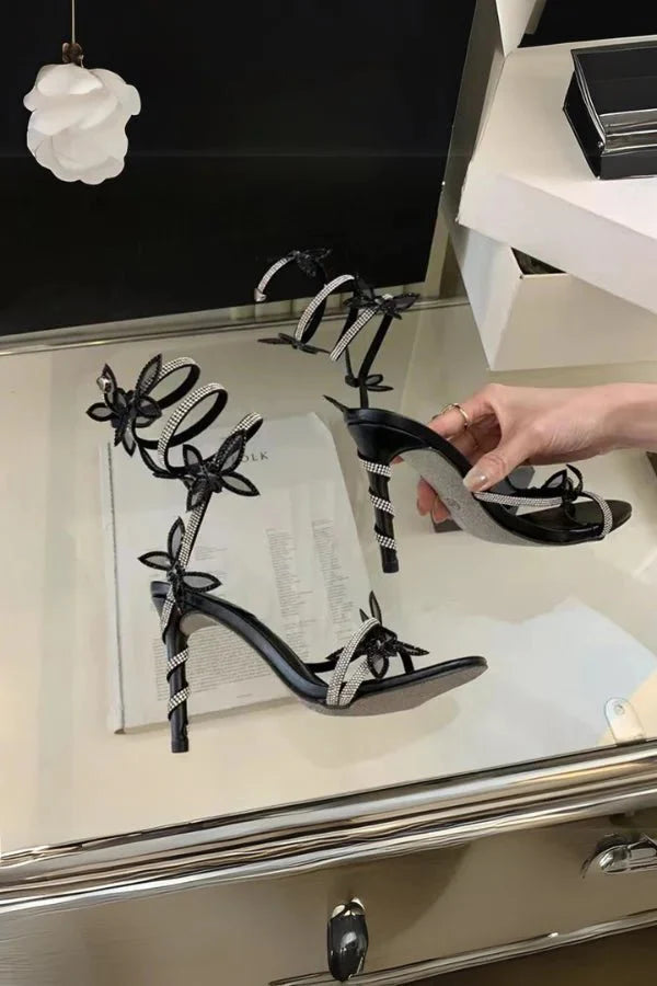 Butterfly Lace-Up Heels Women Bridal