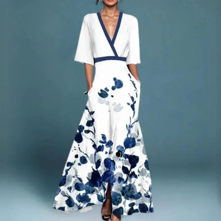 Boho Floral Dress Women V-Neck Belted Soft Midi Summer Casual