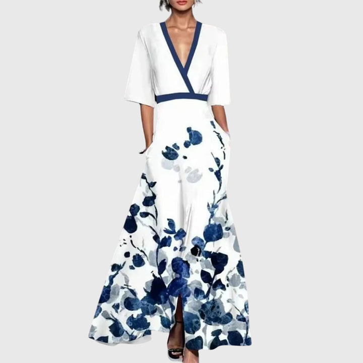 Floral Spring Dress Women Belted Flared Skirt Airy Elegant