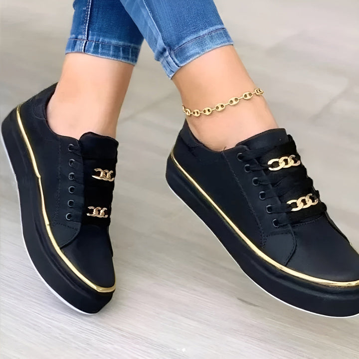 Orthopedic Sneakers Women Gold Chain Lace-Up Casual