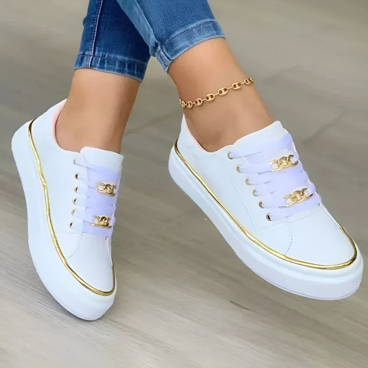 Orthopedic Sneakers Women Gold Chain Lace-Up Casual