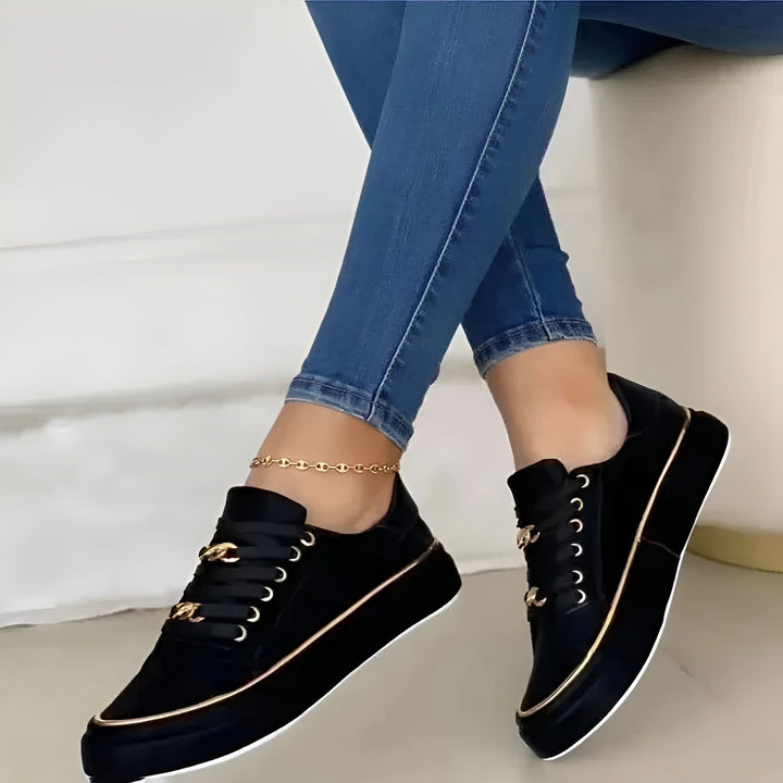 Orthopedic Sneakers Women Gold Chain Lace-Up Casual