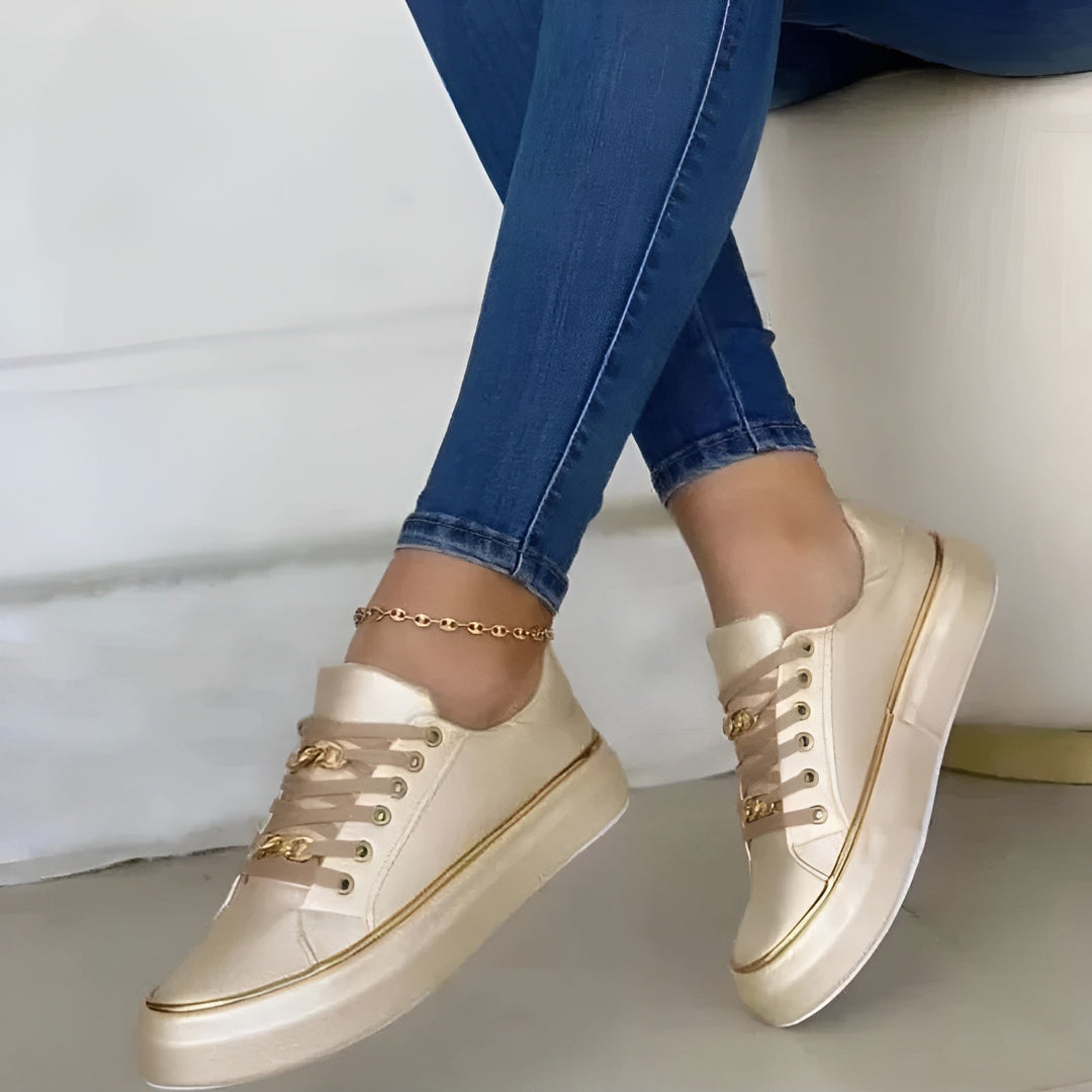 Orthopedic Sneakers Women Gold Chain Lace-Up Casual