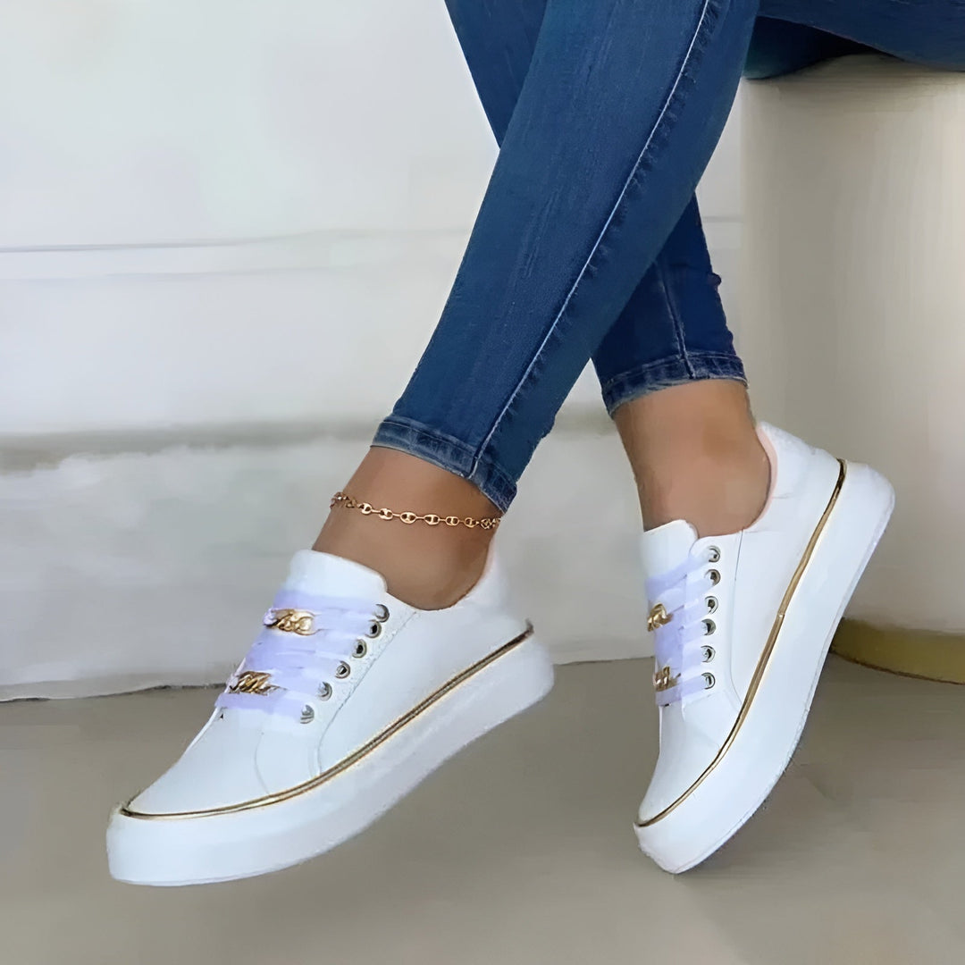 Orthopedic Sneakers Women Gold Chain Lace-Up Casual