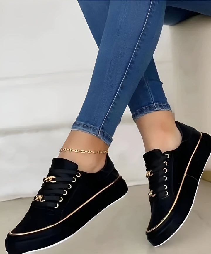 Orthopedic Sneakers Women Gold Chain Lace-Up Casual