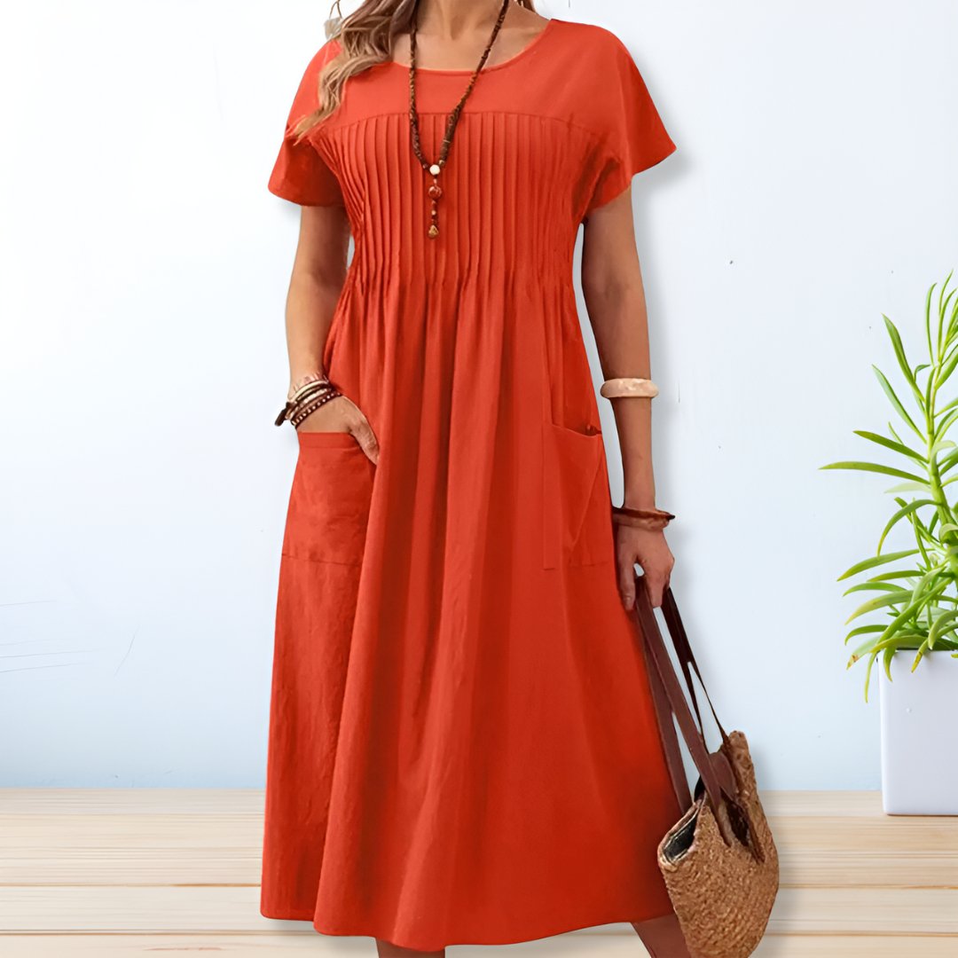 Midi Dress Women Relaxed Fit Pockets Breathable Casual Summer