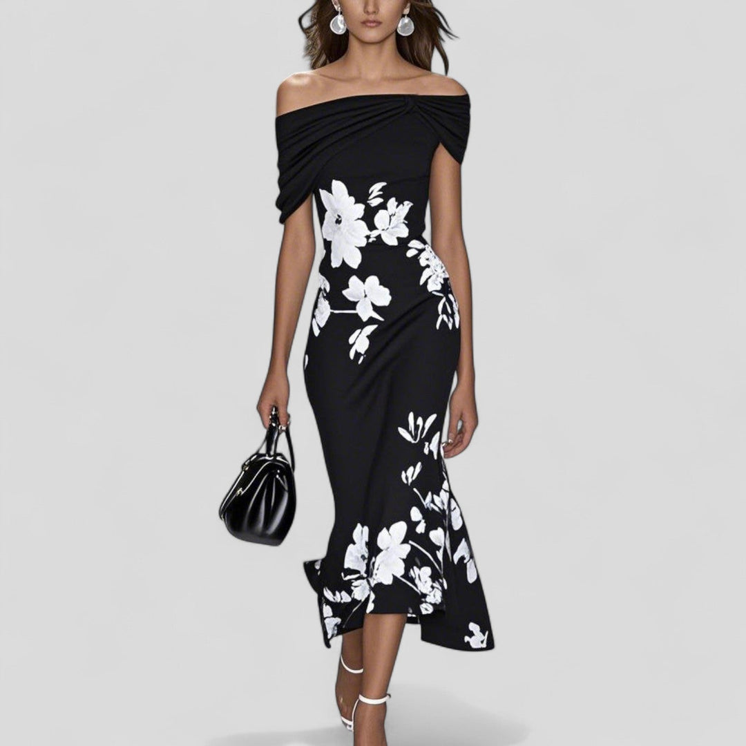 Lindsey Elegant Midi Dress Statement Print