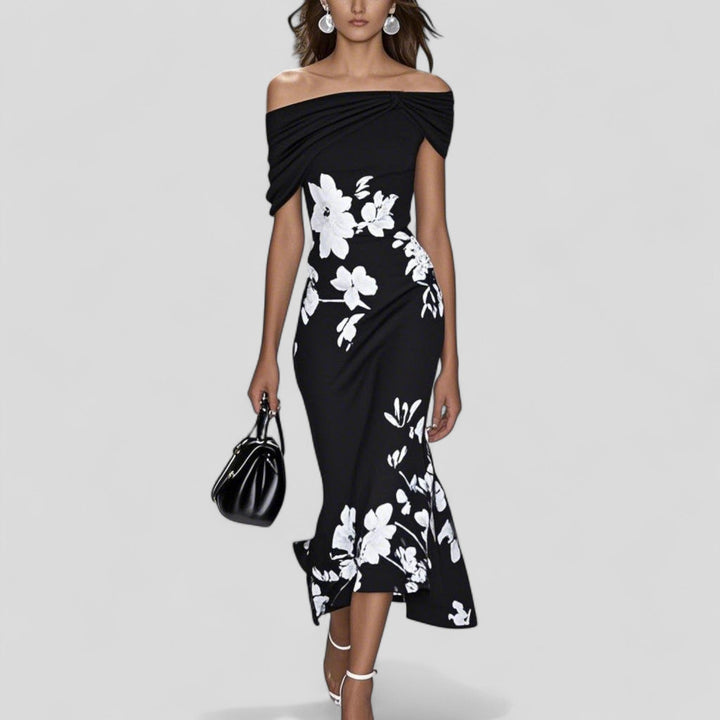 Lindsey Elegant Midi Dress Statement Print