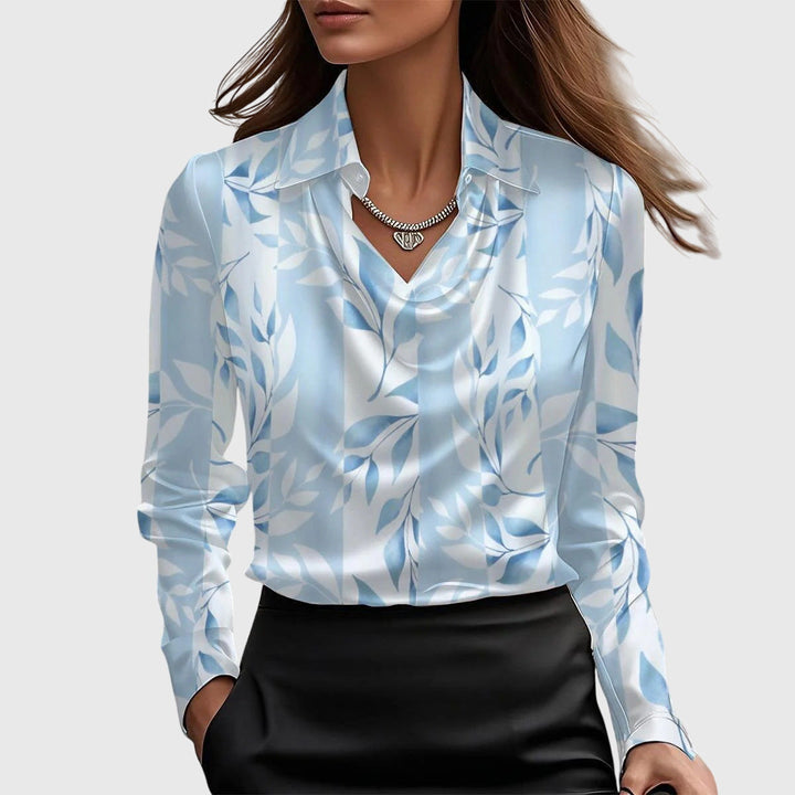 Satin Blouse Women Pleated Neck Flowing Elegant Chic