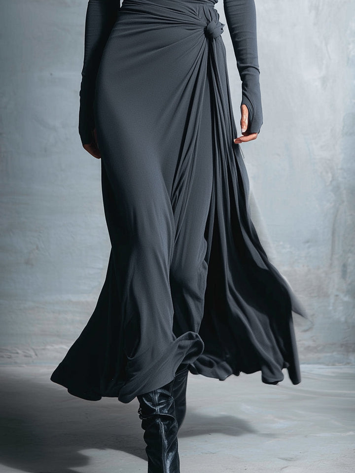 Wrap Maxi Dress Women V-Neck Knot Detail Sleeveless Grey