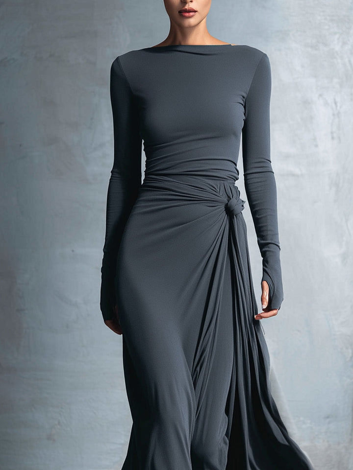 Wrap Maxi Dress Women V-Neck Knot Detail Sleeveless Grey