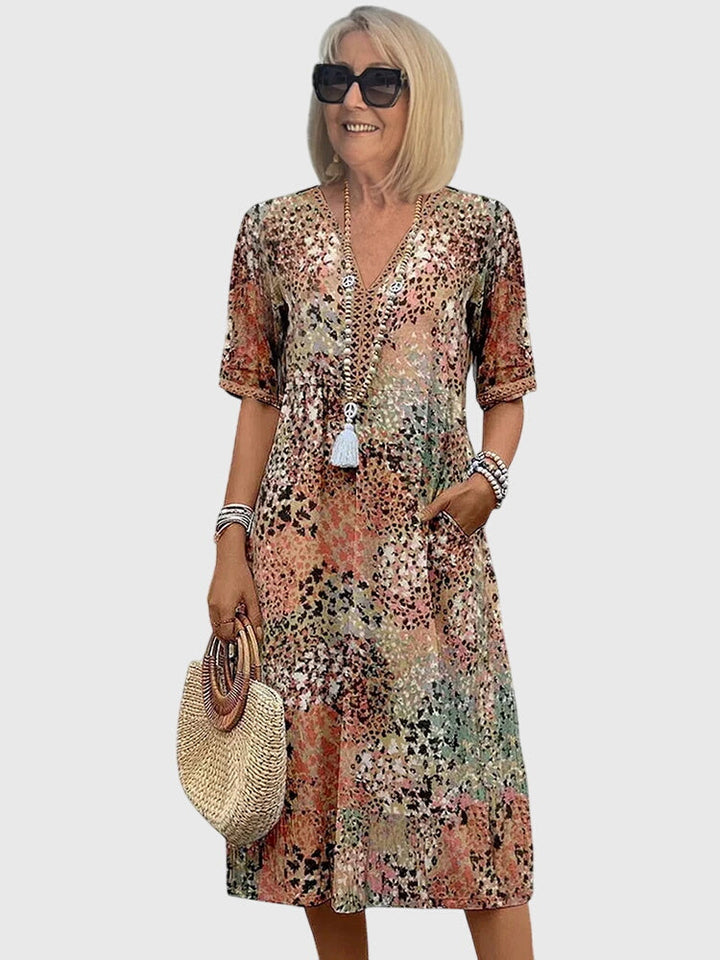 Floral Midi Dress Women Lightweight Breathable Elegan