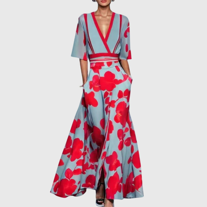 Floral Spring Dress Women Belted Flared Skirt Airy Elegant