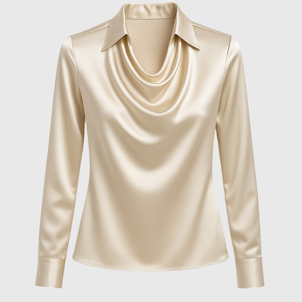 Satin Blouse Women Pleated Neck Flowing Elegant Chic