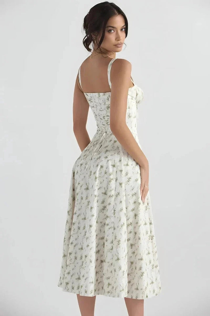 Floral Bustier Maxi Dress Women Corset Ruched Slit